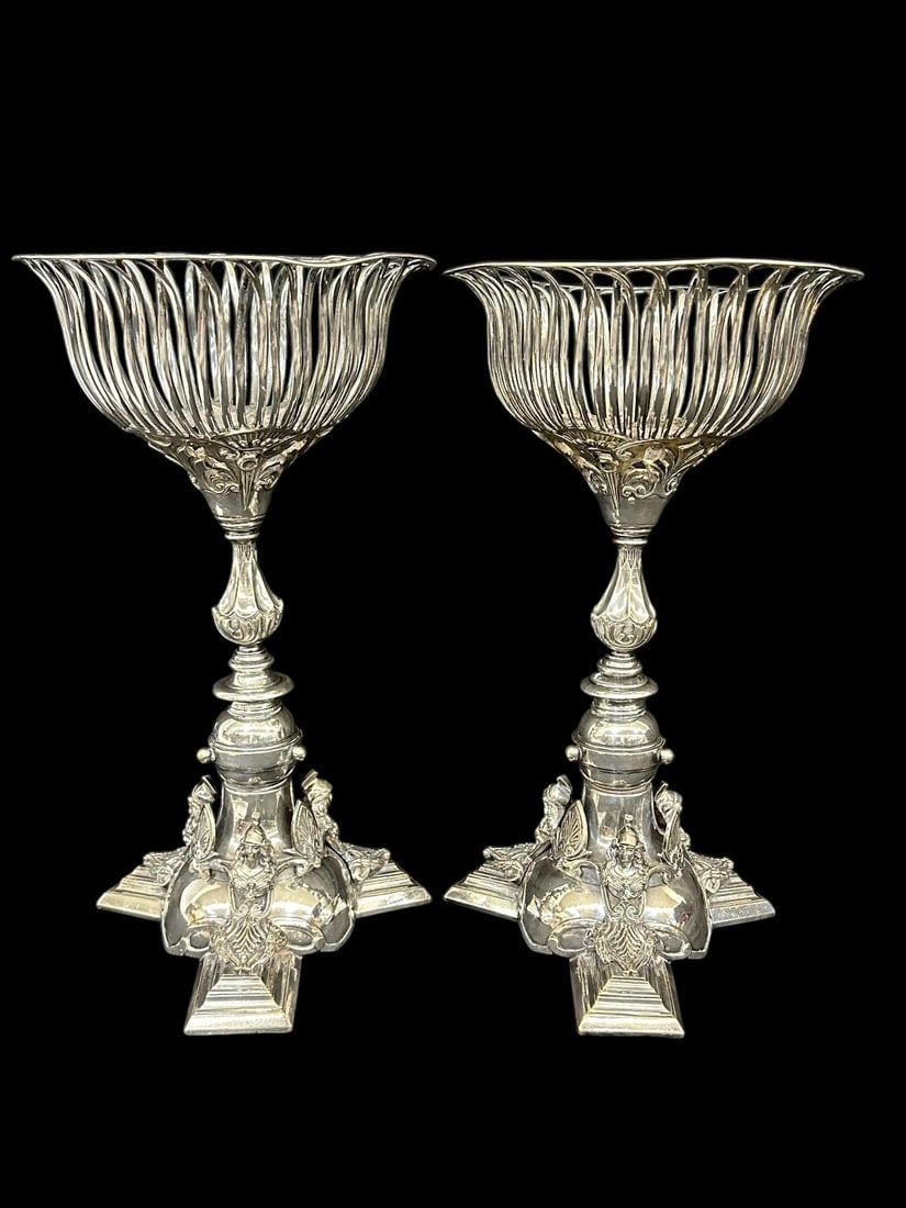 Highly Ornate Silver Plate Rococo Style Center Reticulated Basket Top Table Stands (1 of 11)