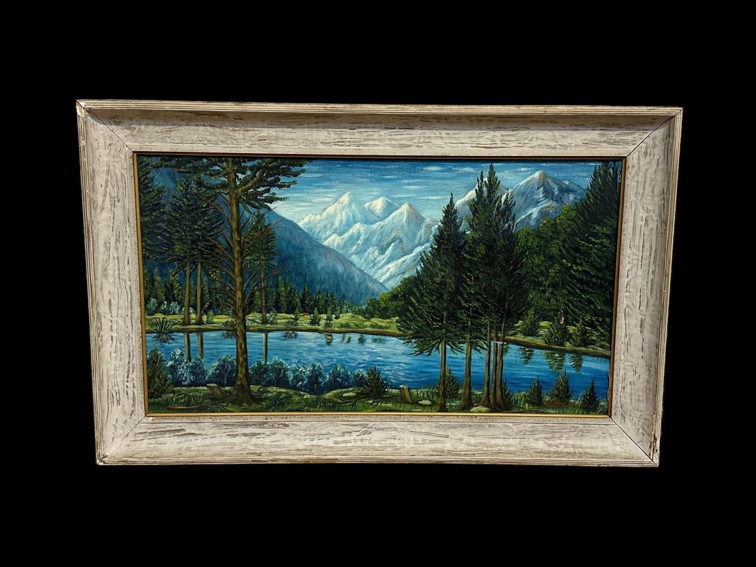 Oil on Board Mountain Scene Possible Szuikola G. Kulas: Oil on Board Mountain Scene Possible Szuikola G. Kulas: Board measures 22 x 40". Framed measures 29.5 x 47".