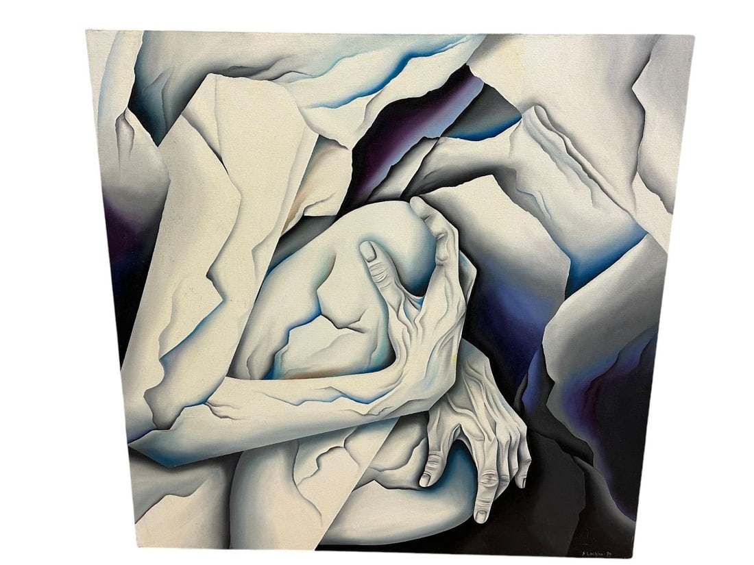 Cleveland School Sally Lachina Surrealist Painting: Cleveland School Sally Lachina Surrealist Painting: Measures 42" square, from 1994.