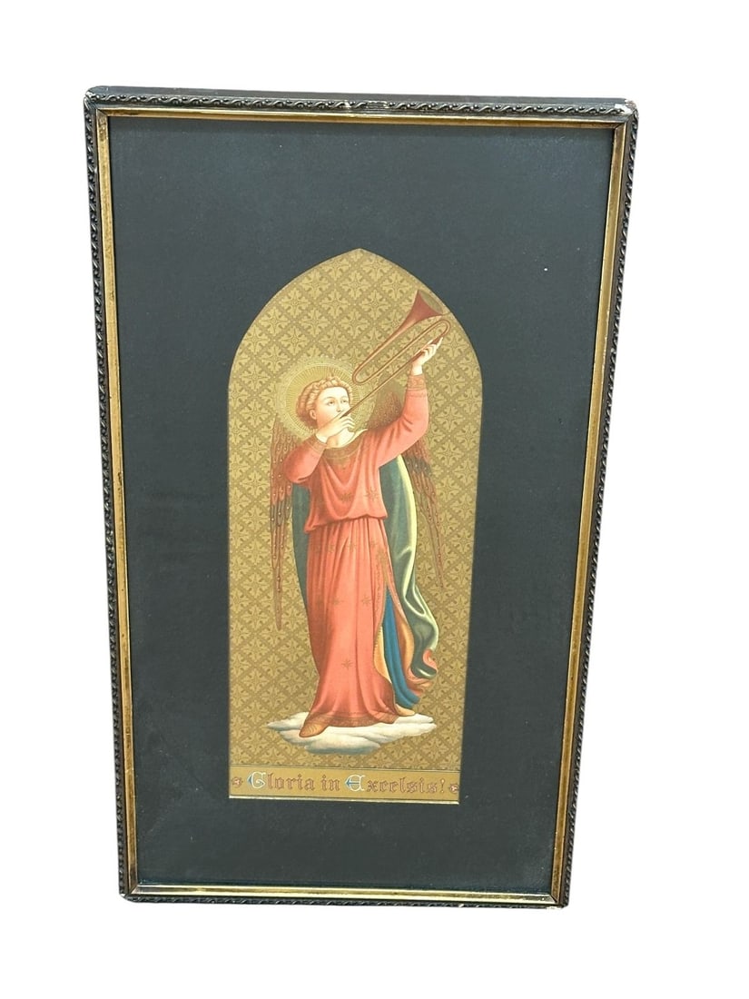 Framed Gilded Angel "Gloria in Excelsis": Framed Gilded Angel "Gloria in Excelsis": Framed and measuring 17.75 x 9.75".