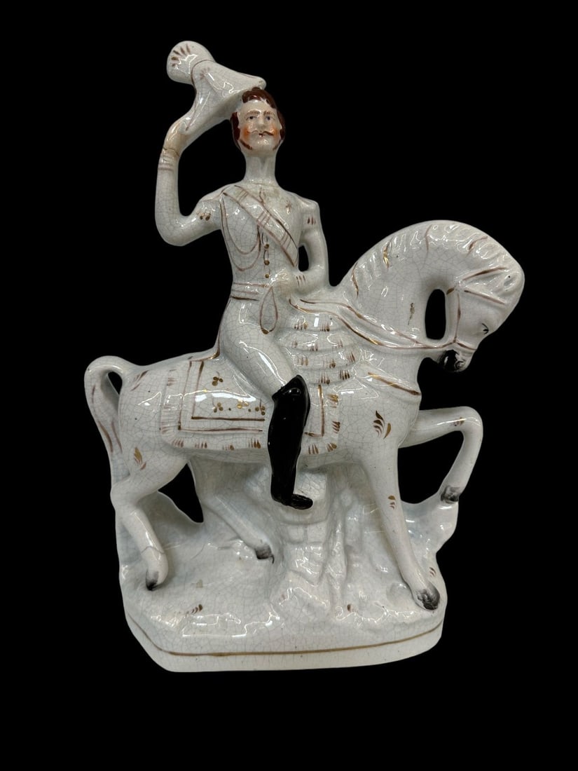 1800's Staffordshire Figurine: 1800's Staffordshire Figurine: Man on horse, measures 11.25" tall.