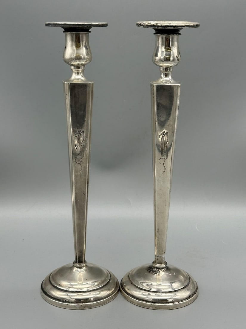 Sterling Silver Pair Weighted Candlesticks Richard M. Woods and Co. (1 of 3)