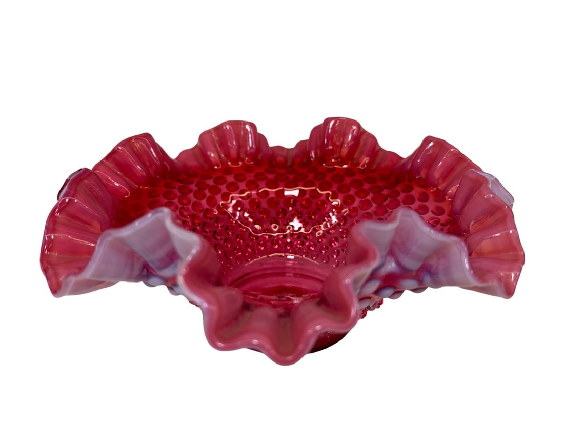 Fenton Hobnail Cranberry Opalescent Ruffled Bowl (1 of 2)