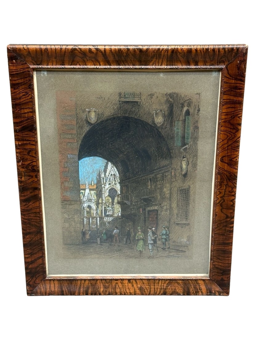 R. Stanley Brown Pastel on Paper "Tombs of the Scaligers-Verona": R. Stanley Brown Pastel on Paper "Tombs of the Scaligers-Verona": Framed and measuring 15 x 19".