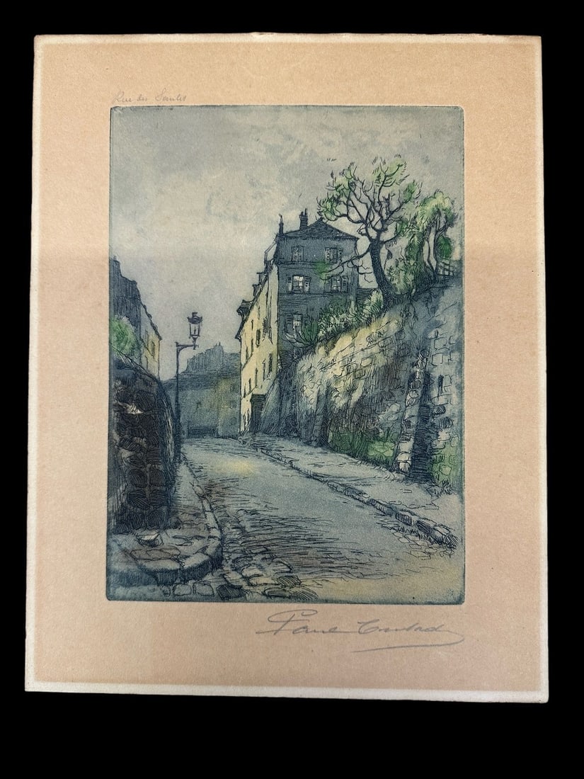 Paul Trelade "Rue de Lourdes" Hand Tinted Etching (1 of 4)