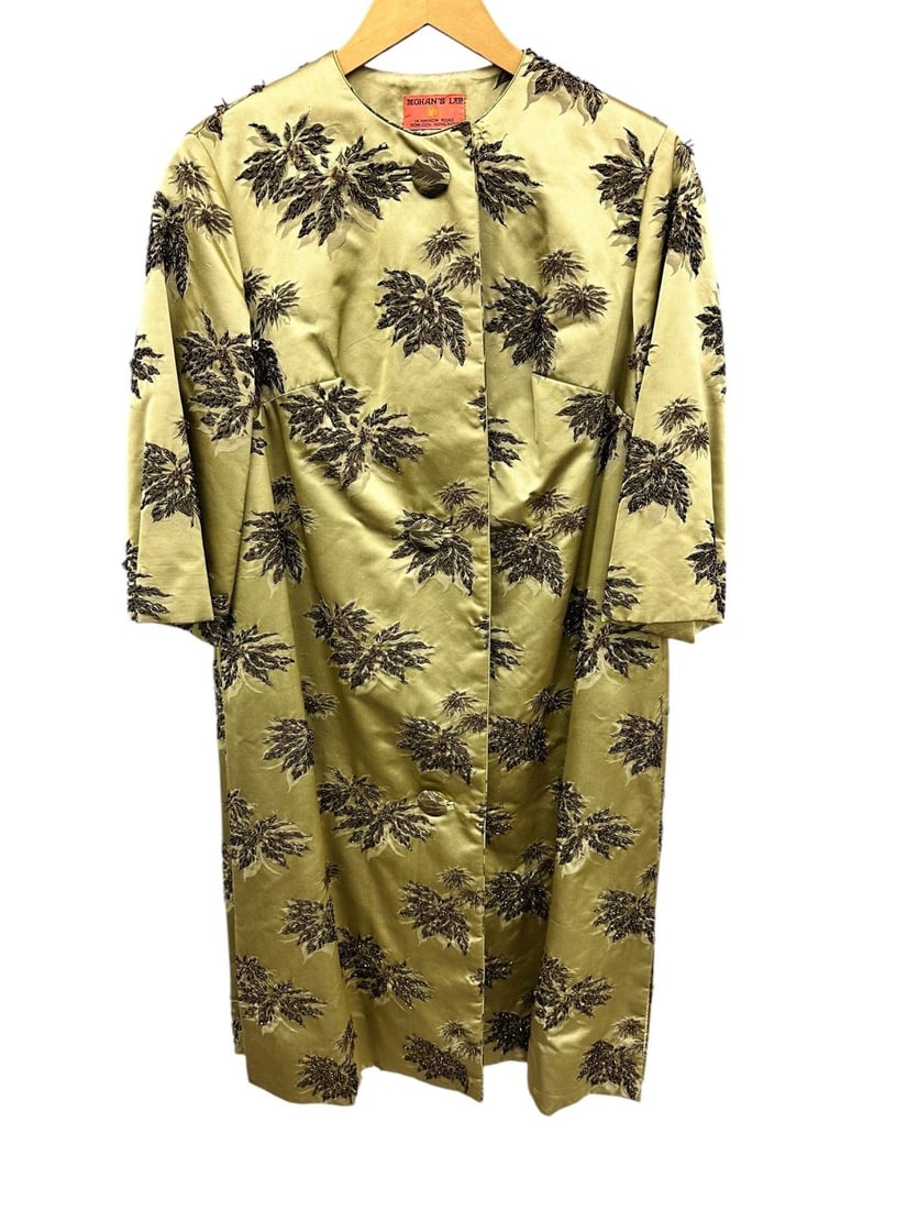 Mohan's LTD Pure Silk Mod Jacket from Hong Kong: Mohan's LTD Pure Silk Mod Jacket from Hong Kong is hand made. This jacket has half sleeves, hand knitted bead work and a beautiful poinsetta design. See photos for condition.