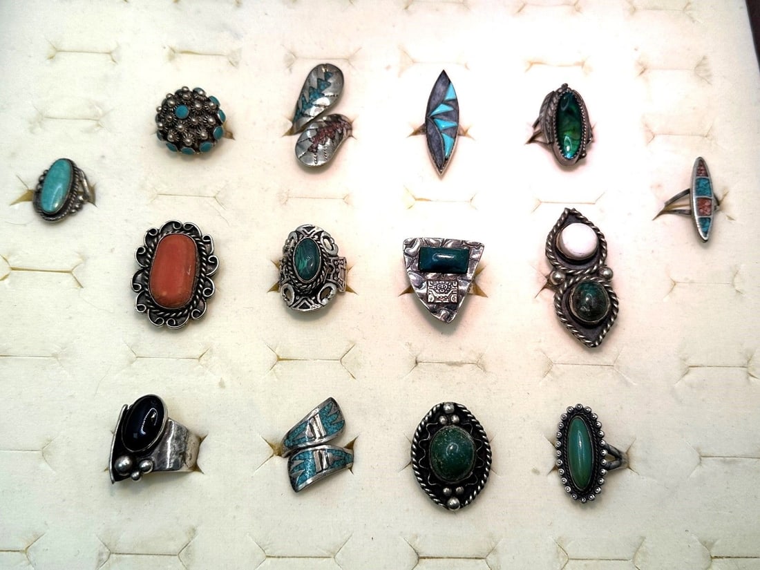 (14) Sterling Silver, Coral, Turquoise Rings (1 of 6)