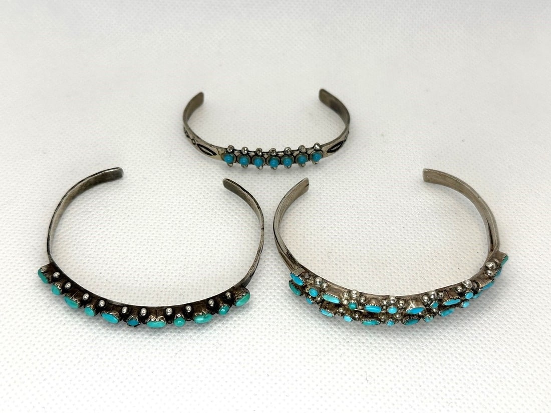 (3) Sterling Silver Turquoise Cuff Bracelets (1 of 4)
