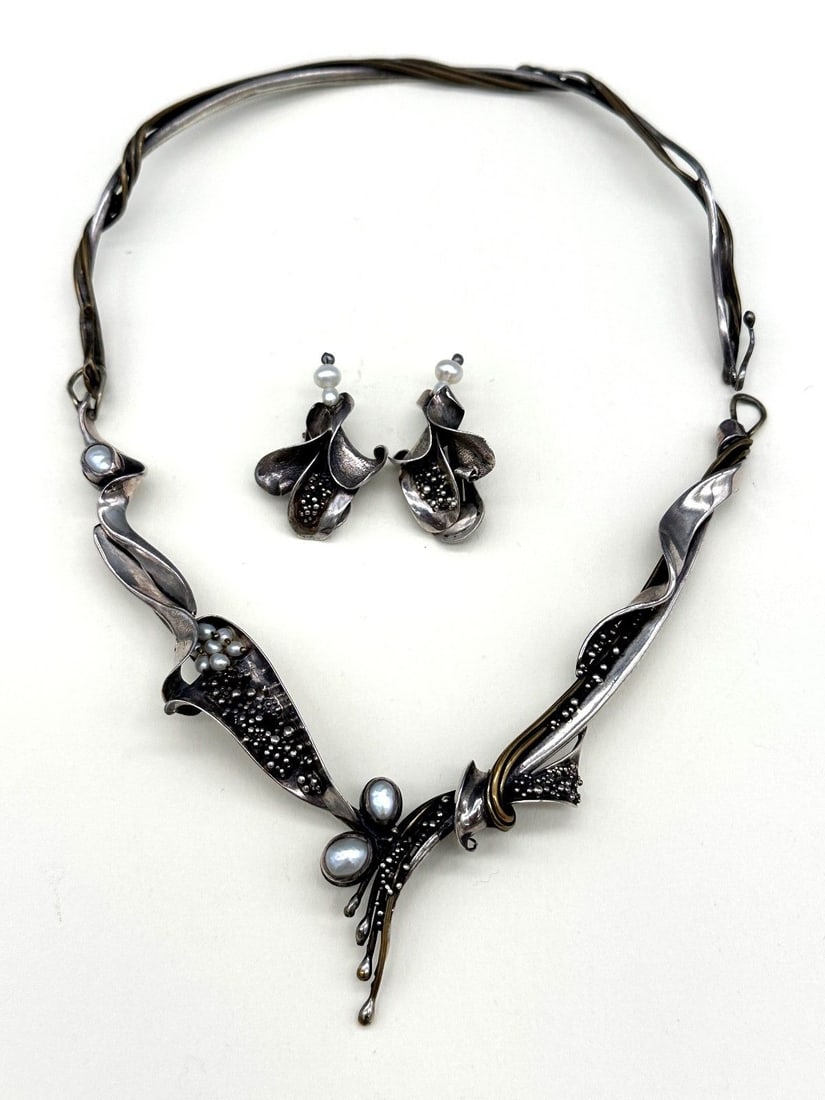 .950 Silver Artisan Greek Necklace and Earring Set (1 of 6)