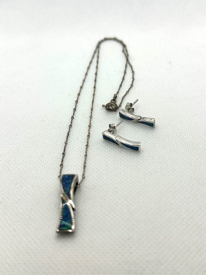 Opal Pendant Earring Sterling Silver Matching Set (1 of 3)