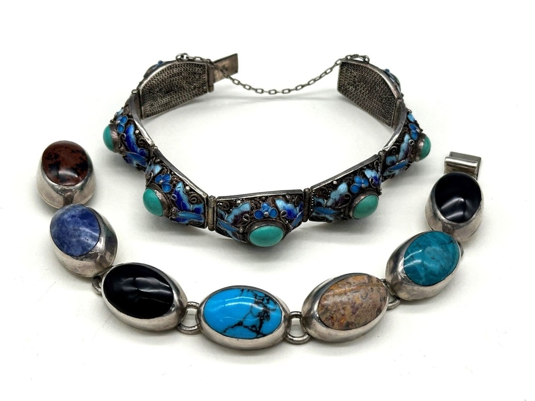 (2) Sterling Silver Cabochon Bracelets (1 of 4)