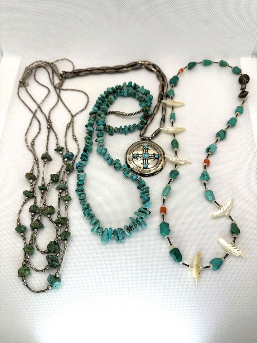 (4) Native American Sterling Silver Turquoise Necklaces (1 of 3)