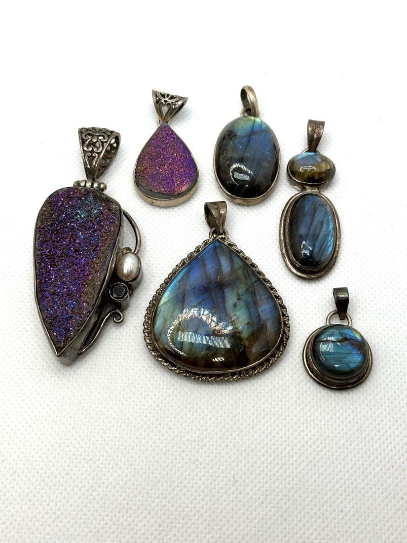 (6) Sterling Silver Pendants in Druzy, Butterfly Wing (1 of 3)
