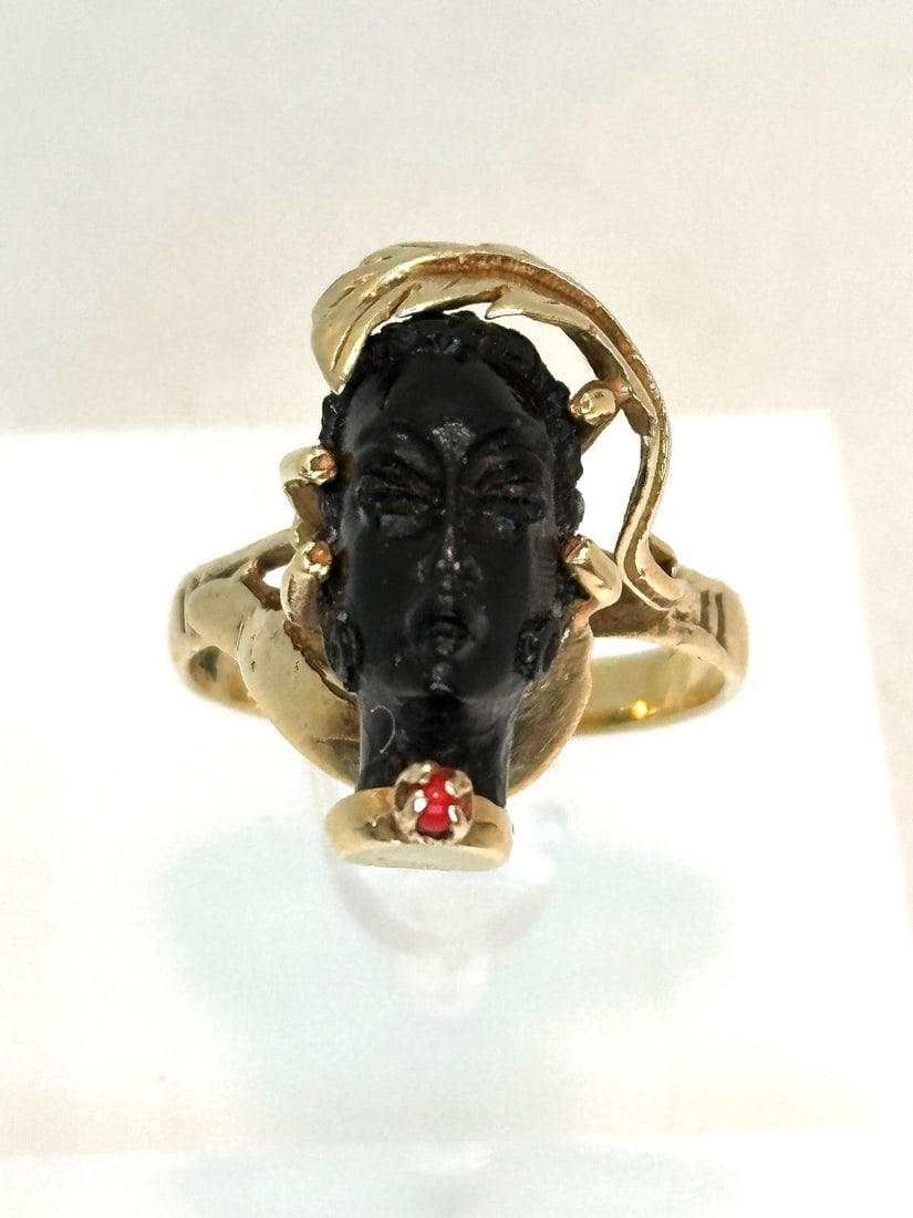 14k Gold Blackmoor African Queen Coral Carved Ring (1 of 2)