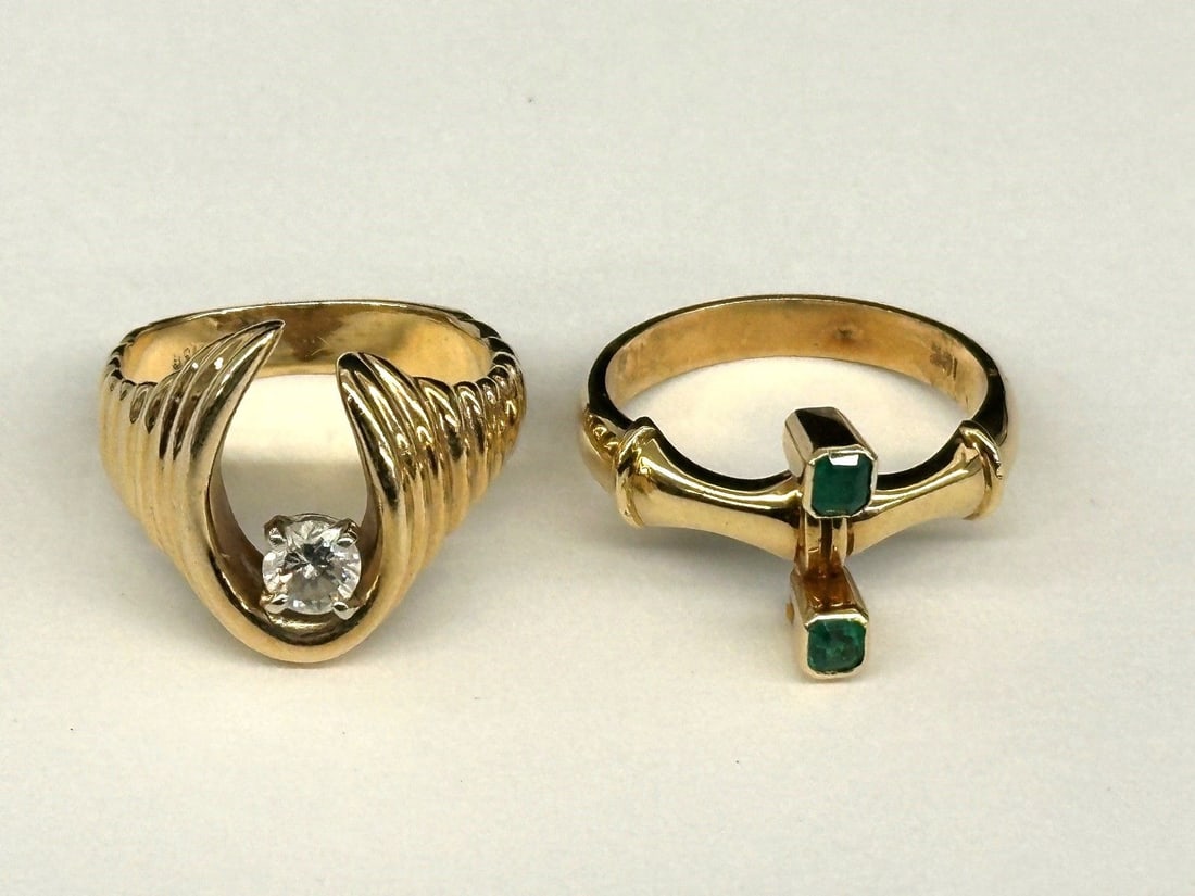 (2) 14k Gold Rings Diamond and Emeralds (1 of 2)