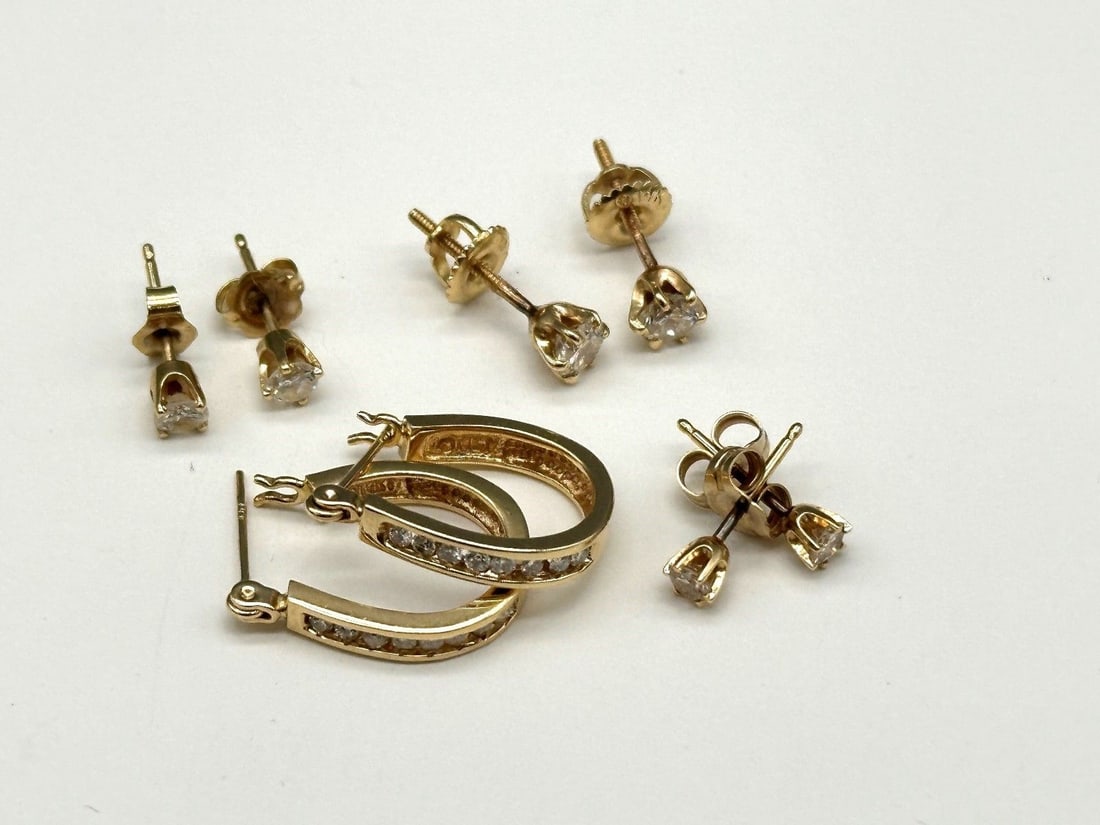 (4) Group of 14k Gold and Diamond Earrings (1 of 3)