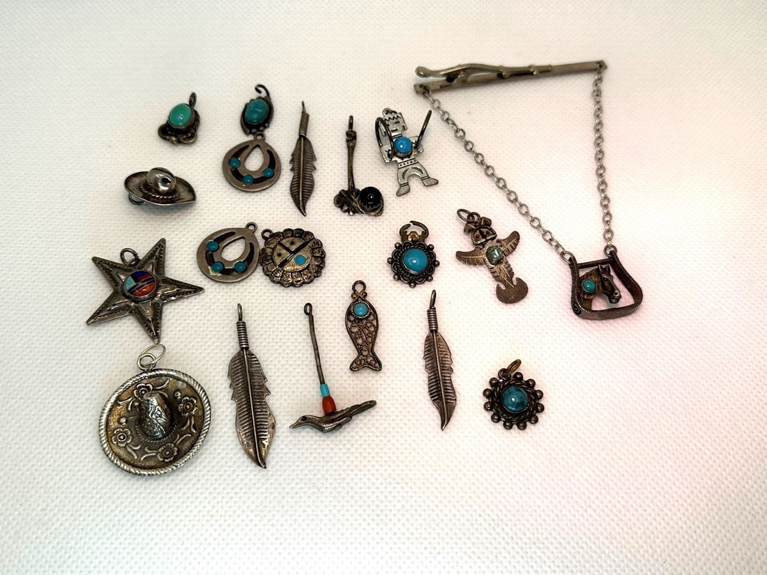 (19) Native American Sterling Silver Charms and Tie Pin (1 of 4)