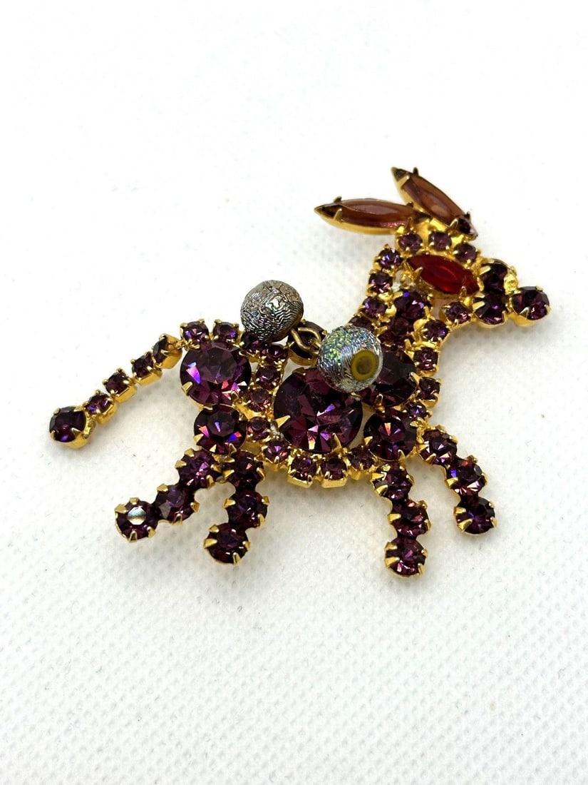 Delizza and Elster Donkey Brooch With Faux Amethyst and Ruby (1 of 4)