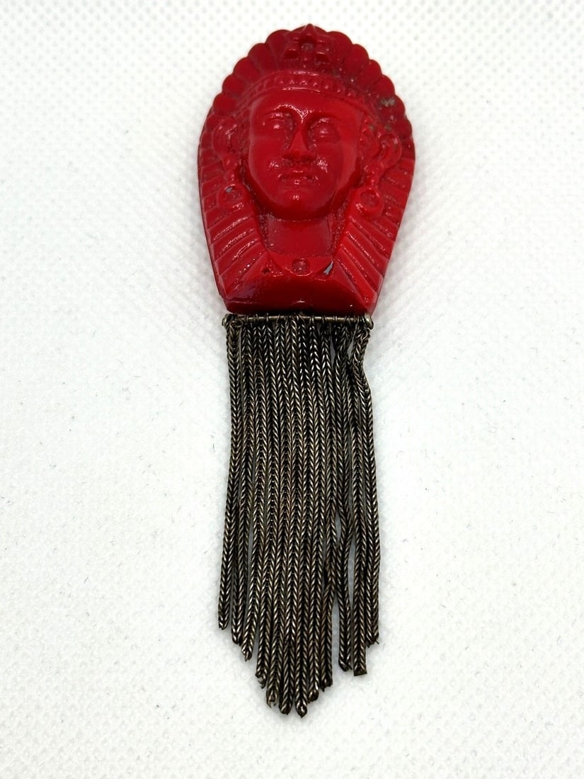 Art Deco Egyptian Revival Pharoh Head Pendant Brooch: Art Deco Egyptian Revival Pharoh Head Pendant Brooch: Dangles in silver missing back bar.