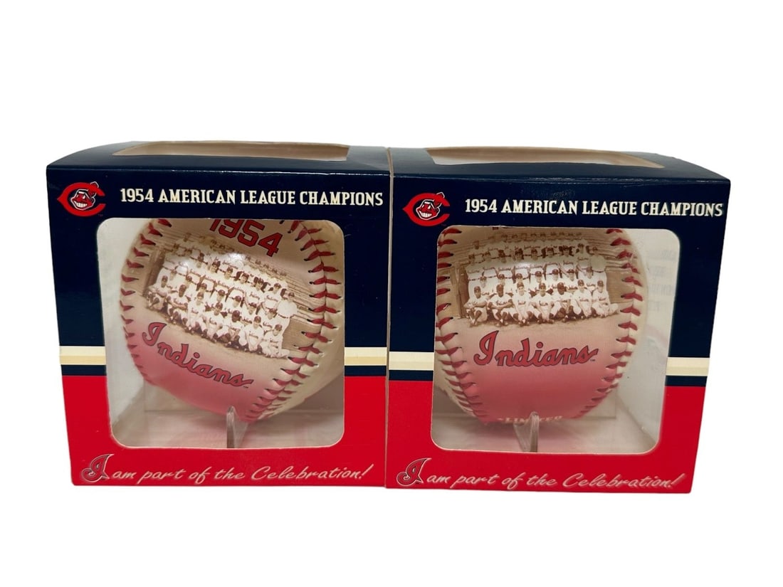 (2) 1954 Cleveland Indians American League Champs 50th Anniversary Baseballs by Steiner: (2) 1954 Cleveland Indians American League Champs 50th Anniversary Baseballs by Steiner: New in box, by Steiner Sports, each panel has statistics and such.
