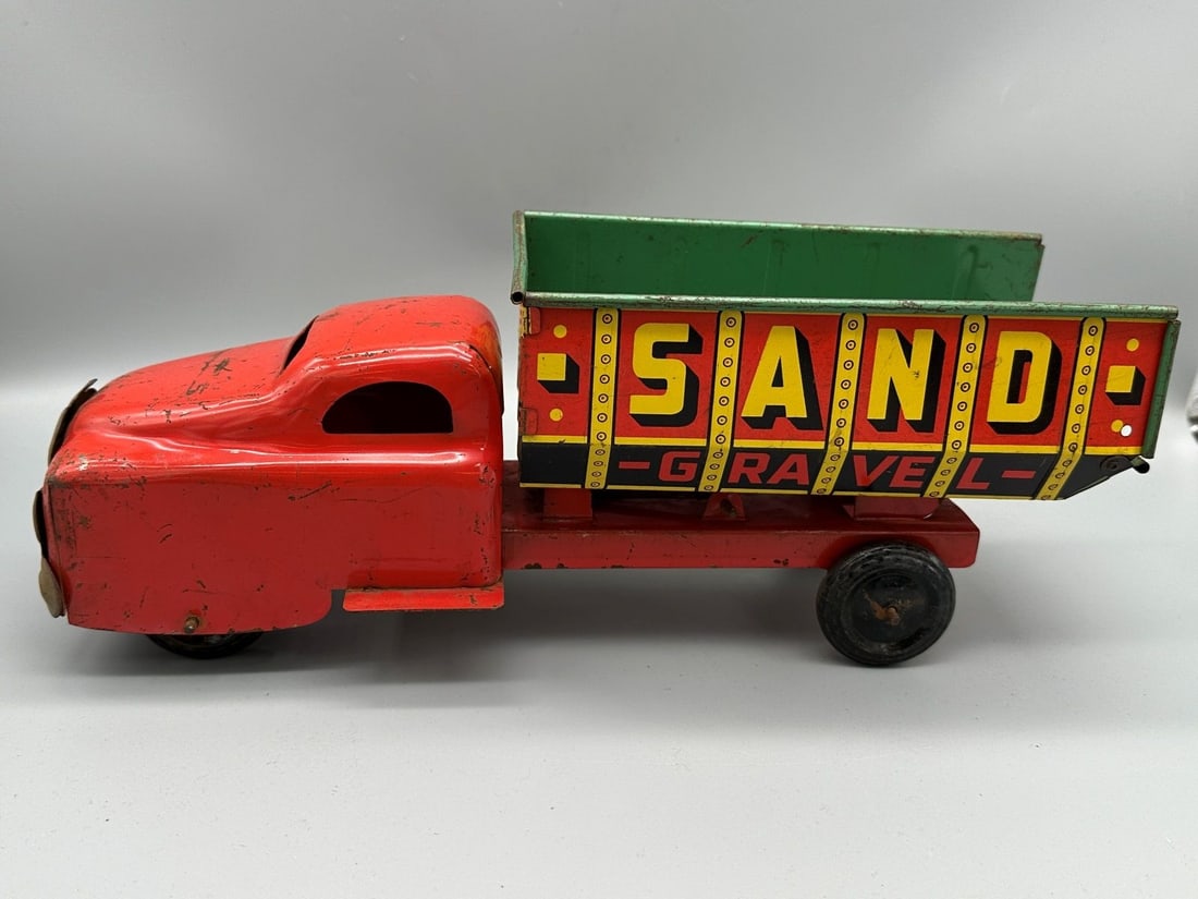 1940's Sand Gravel Tin Truck Banner Made in USA: Sand Gravel Tin Truck Banner Made in USA: