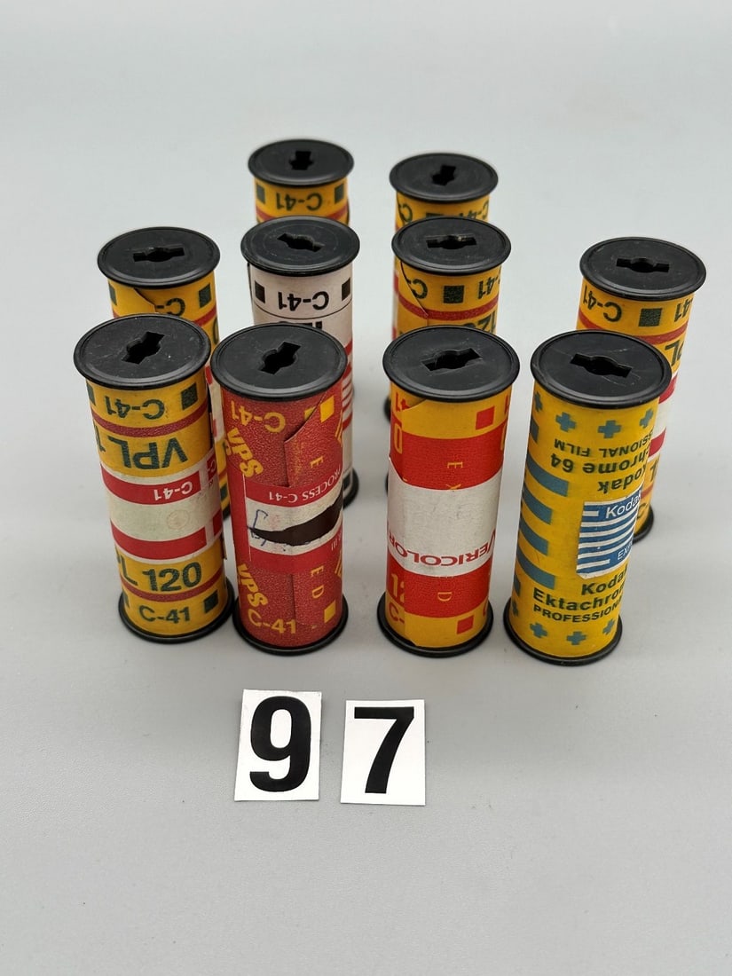 Mystery Film (10) Rolls of Exposed and Undeveloped Color Film Size 120:: Mystery Film (10) Rolls of Exposed and Undeveloped Color Film Size 120: Nine rolls of color negative and one roll of Ektachrome. A total of 128 exposures. Just think of it, after you develop the film,