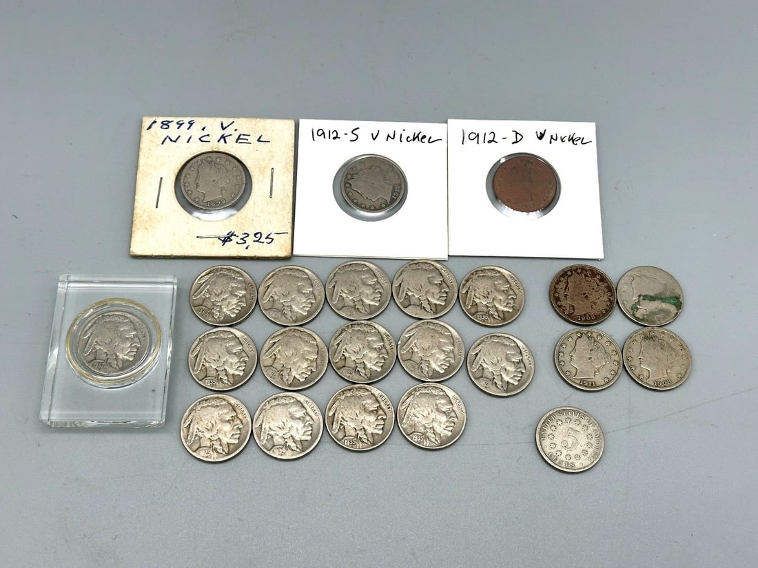 Group of Early US Nickels; "V", Buffalo (1 of 13)