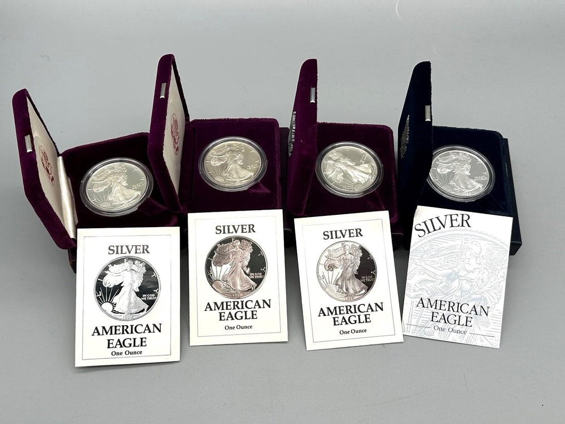 (4) Silver Proof American Eagles Box & COA (1 of 9)