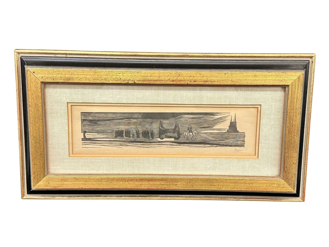 Leonard Baskin (Amer. 1922-2000) "The Funeral" Etching: Leonard Baskin (Amer. 1922-2000) "The Funeral" Etching: Pencil signed, paper measures 13.75 x 5.75". Framed piece measures 16.5 x 8.5".