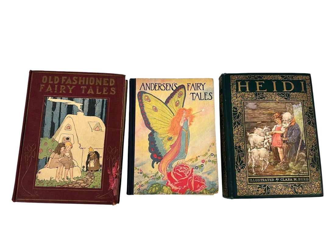 (3) Vintage Children's Fairy Tale Books: (3) Vintage Children's Fairy Tale Books: "Heidi" Illustrated by Clara Burd 1927. Andersons Fairy Tales 1926. Old Fashioned Fairy Tales 1919.