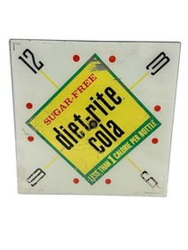 Diet Rite Sugar Free Cola Advertising Glass Clock Front