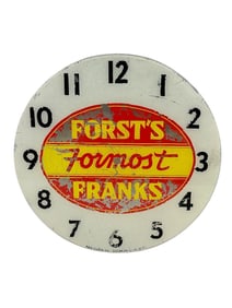 Forst's Formost Franks Advertising Glass Clock Front