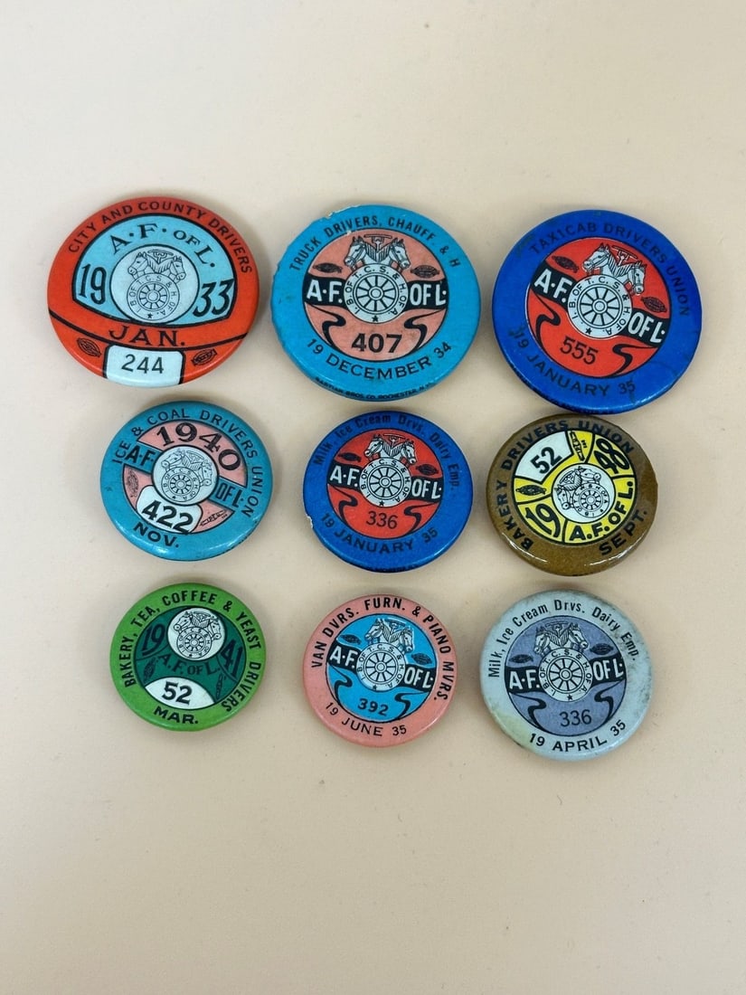 (9) 1933-1935 AF of L Union Celluloid Pin Backs (1 of 4)