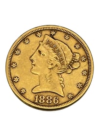 1886-S Liberty Head Quarter Eagle $5 Dollar Gold Coin