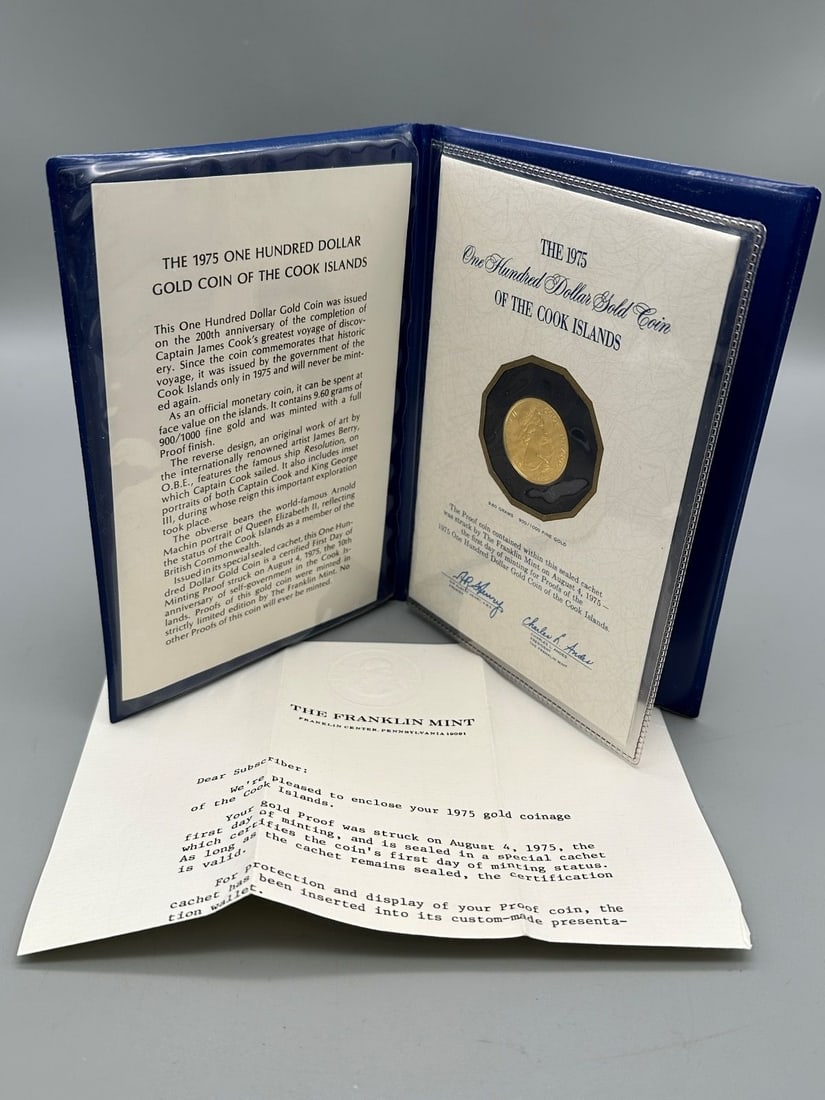 1975 Cook Islands $100 Dollar Gold Proof Coin In Booklet With COA (1 of 8)