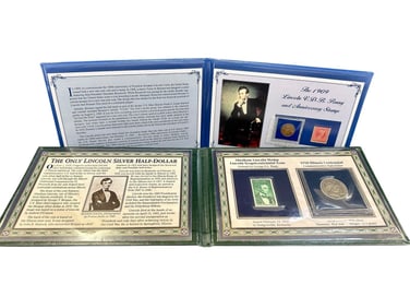 1909 Lincoln VDB Penny and Anniv. Stamp, The Only Lincoln 1/2 Silver Dollar and Stamp IL Centennial