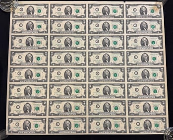 2002 Uncut Sheet $2 Bills Bank of Minnesota (32) $2 Bills