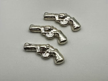 (3) MK Barz Poured Silver Revolver Guns (38) Total Grams .999 Fine
