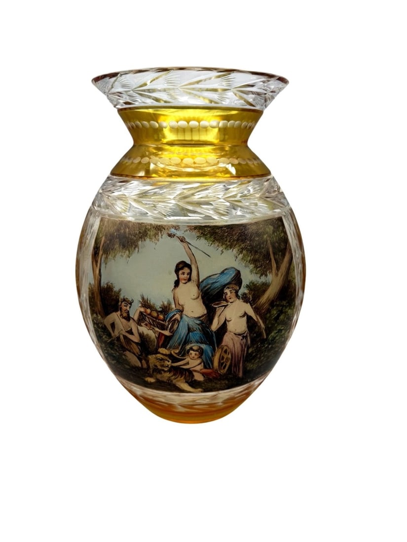 R. Wurtig Signed Hand Painted Bohemian Vase: R. Wurtig Signed Hand Painted Bohemian Vase is 13 inches tall. There is a small chip in the rim of the vase. See photos for condition.