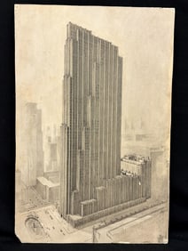 Rockefeller Building Drawing Signed CHO