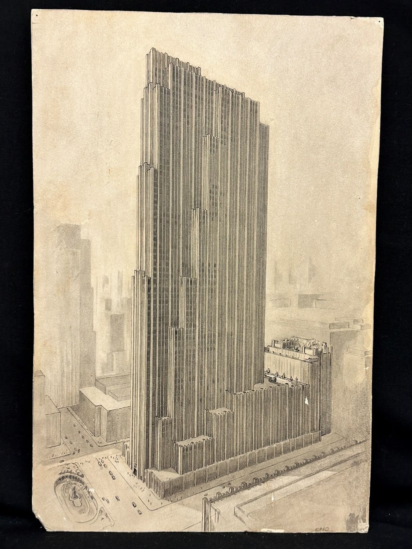 Rockefeller Building Drawing Signed CHO: Rockefeller Building Drawing Signed CHO