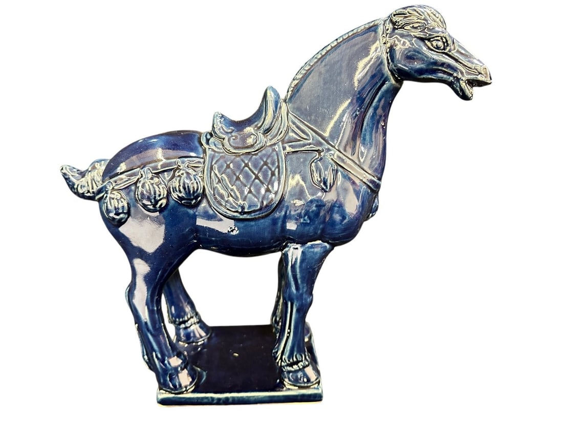 Contemporary Porcelain Cobalt Horse Figure: Contemporary Porcelain Cobalt Horse Figure: Measures 11.5" tall.