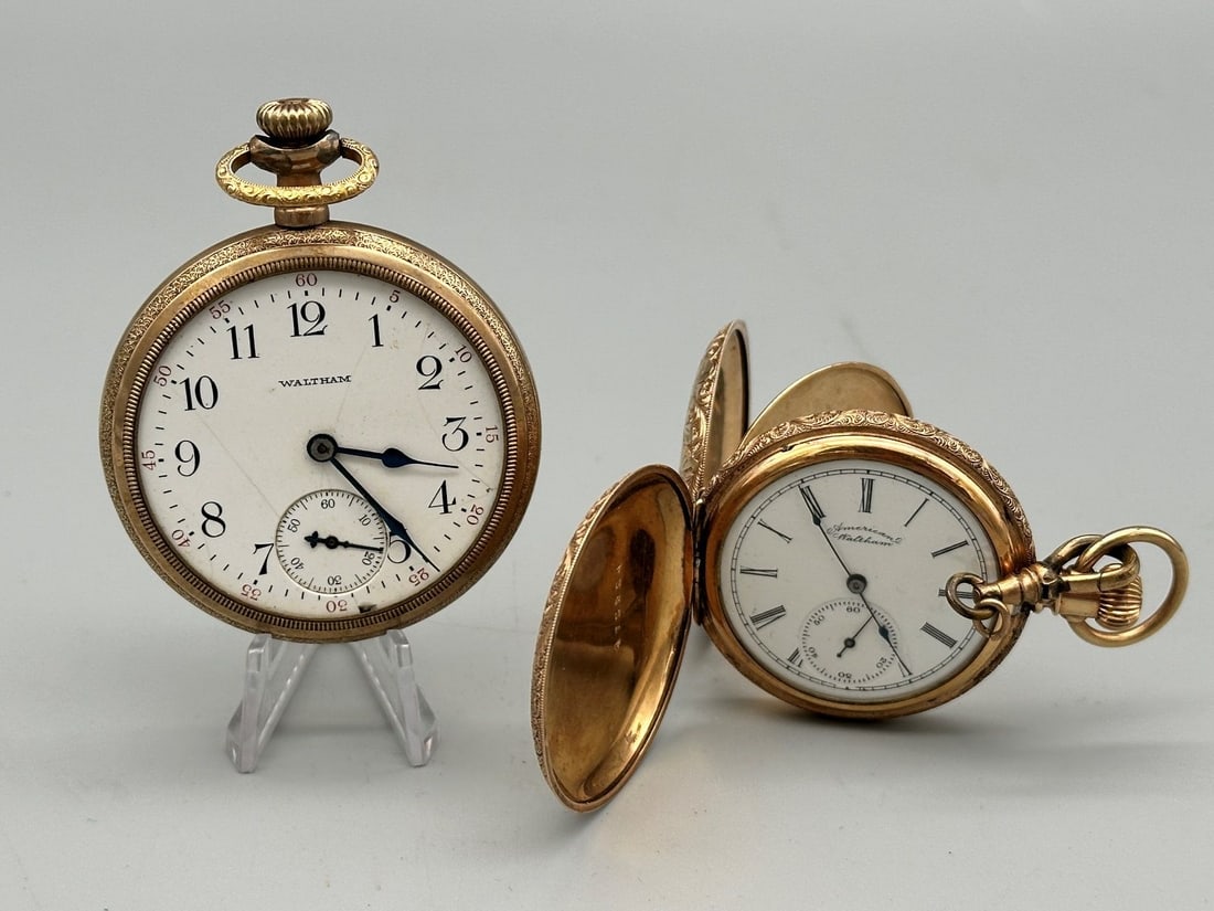 (2) Waltham Gold Filled Pocket Watches: (2) Waltham Gold Filled Pocket Watches: (1) American Waltham movement number 5167039. (1) 1908, 7 jewel, grade 610, 16s, no crystal, movement number 17511658.