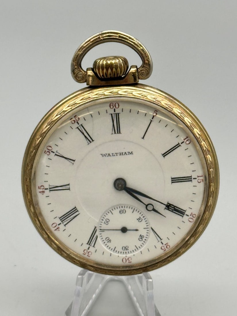 Waltham 17 Jewel 10k Rolled Gold Plate Pocket Watch: Waltham 17 Jewel 10k Rolled Gold Plate Pocket Watch: Model 1908, 16s, movement number 21782980, with Keystone Victory Case.