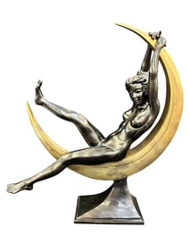 Bronze Art Deco Sculpture "Lady in the Moon" Signed Surawongse 20/300