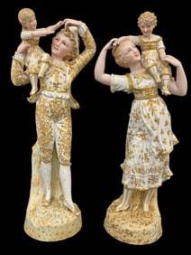 Pair Parisian Gilded Porcelain Figurines