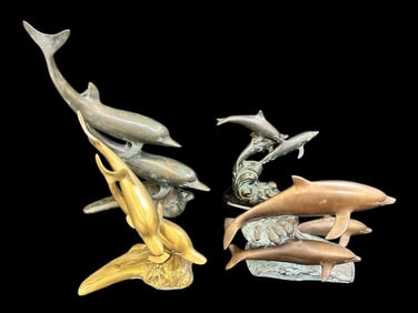 (4) Metal Dolphin Sculptures
