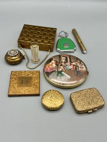Group of Ladies Compacts, Pill Holders, Lipsticks