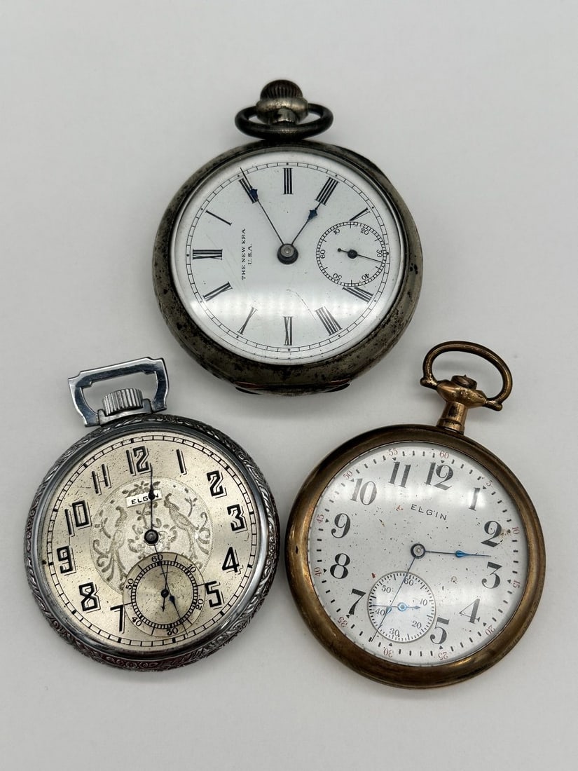 (3) Pocket Watches; 2 Elgin and 1 The New Era (1 of 7)