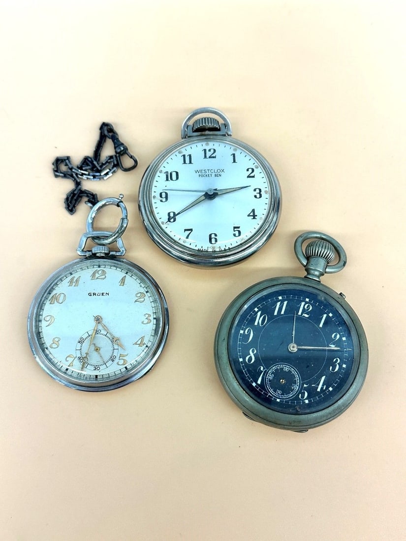 (3) Pocket Watches; Westclox, Longines, Gruen: (3) Pocket Watches; Westclox, Longines, Gruen